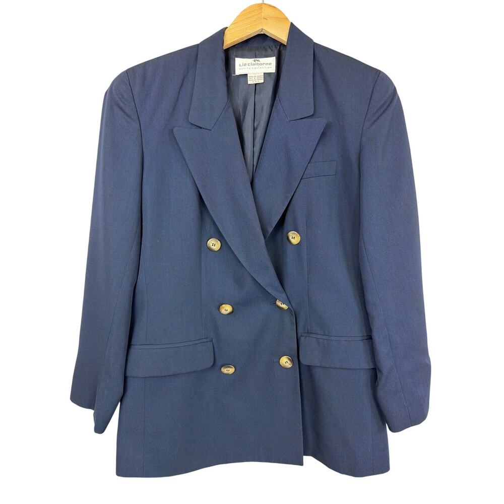 Liz Claiborne Blue Double-Breasted Petite Professional Blazer Jacket Size 6P